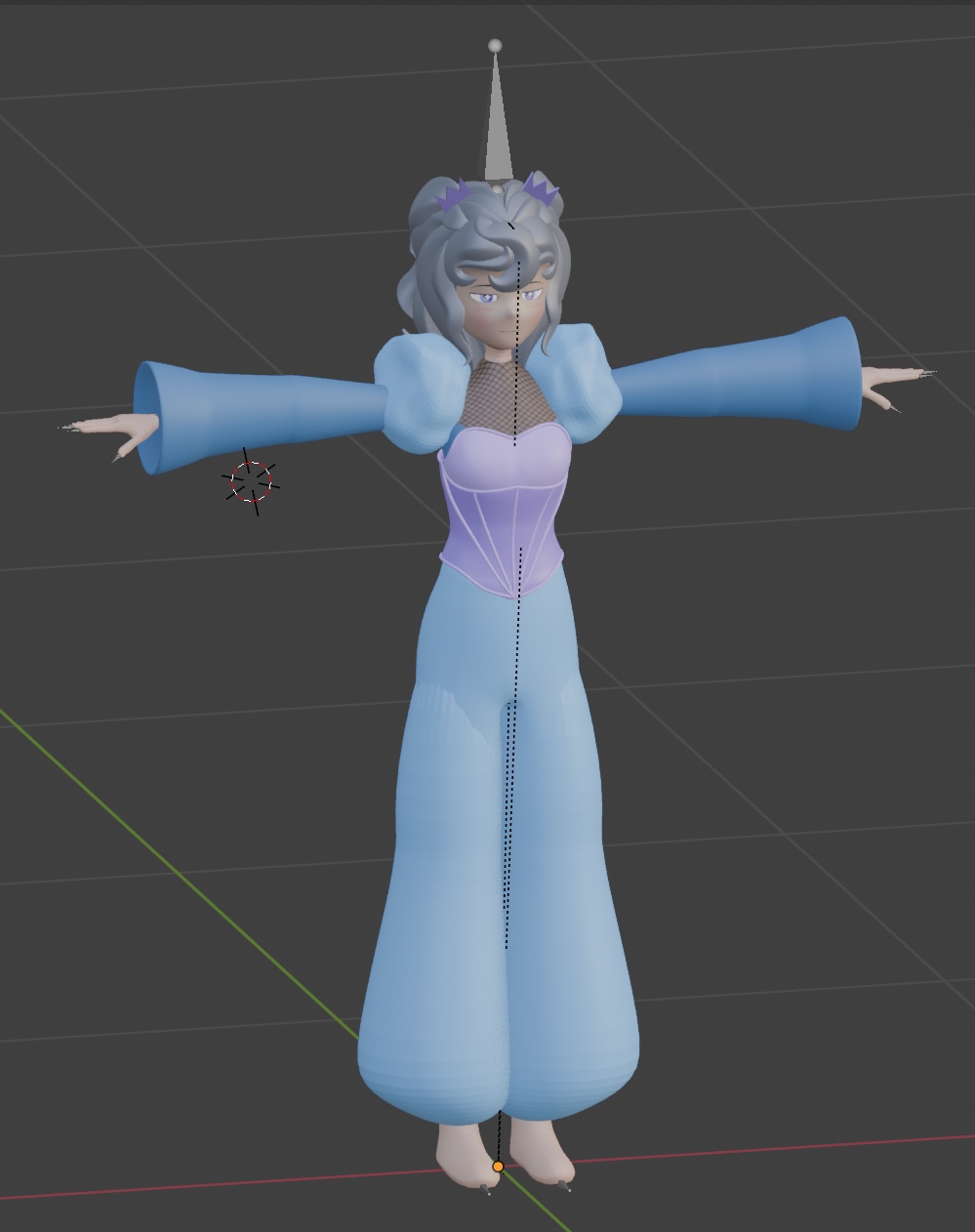 front veiw of the character Iris's 3D model in Blender